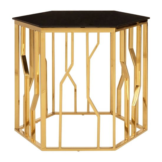 Read more about Alvara hexagonal black glass top side table with gold frame