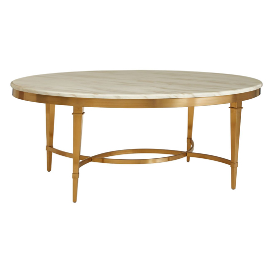 Alvara Oval White Marble Top Coffee Table With Gold Frame