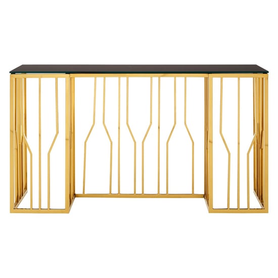 Alvara Rectangular Black Glass Top Console Table With Gold Frame_2