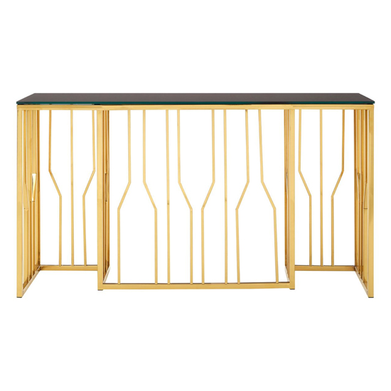 Alvara Rectangular Black Glass Top Console Table With Gold Frame_4