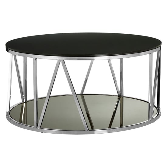 Photo of Alvara round black glass top coffee table with chrome frame