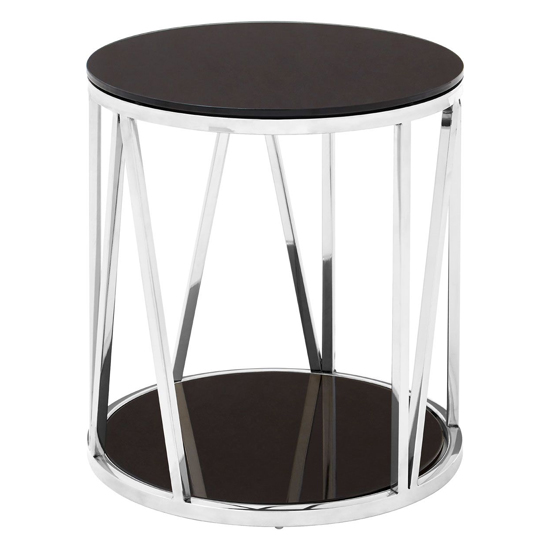 Alvara Round Black Glass Top Side Table With Chrome Frame_2