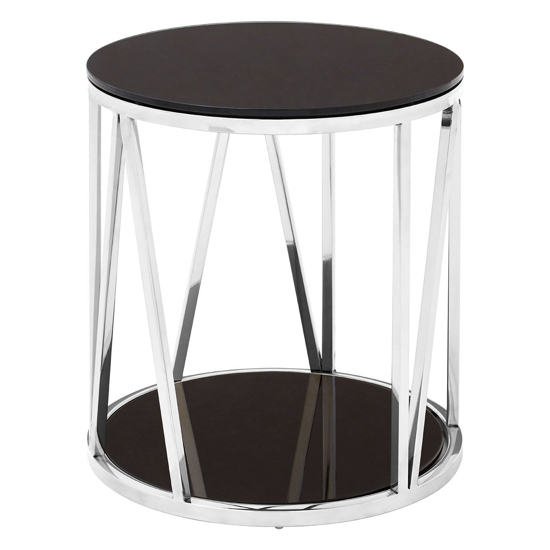 Alvara Round Black Glass Top Side Table With Chrome Frame