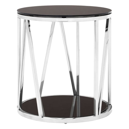 Alvara Round Black Glass Top Side Table With Chrome Frame