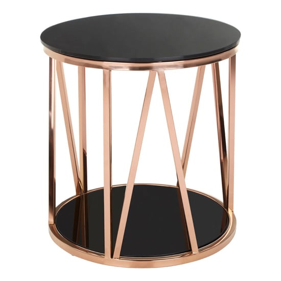Alvara Round Black Glass Top Side Table With Rose Gold Frame_2