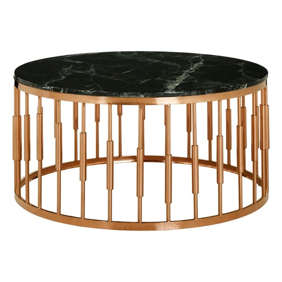 Product photograph of Alvara Round Black Marble Top Coffee Table With Rose Gold Base from Furniture in Fashion