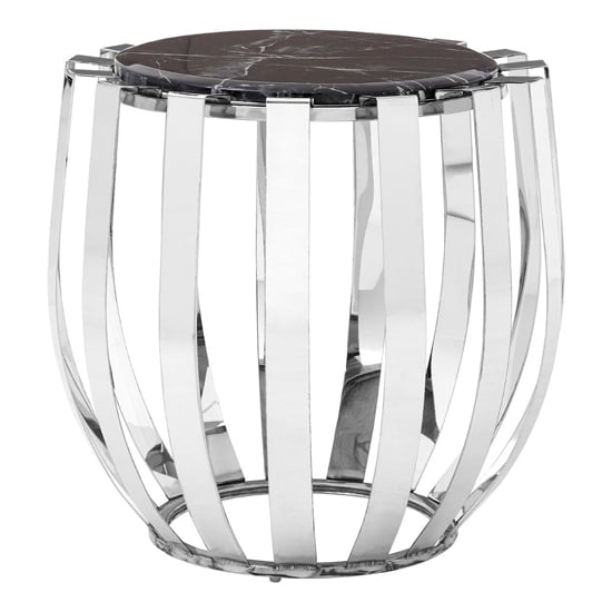 Alvara Round Black Marble Top Side Table With Chrome Frame