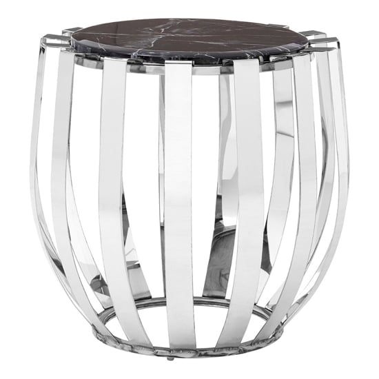 Photo of Alvara round black marble top side table with chrome frame