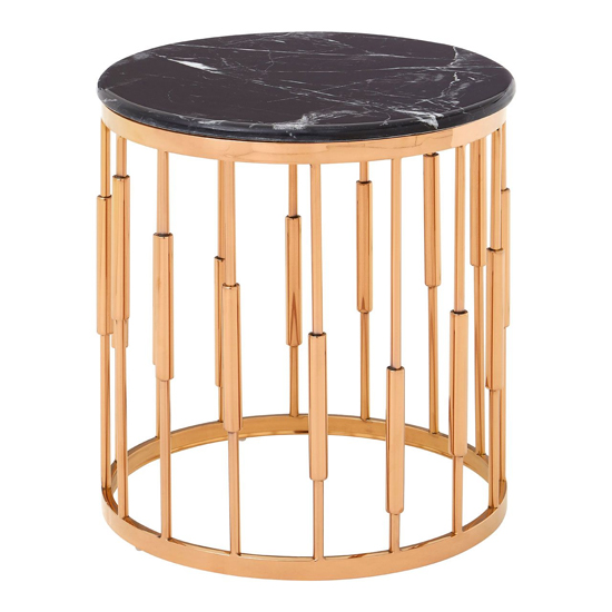 Alvara Round Black Marble Top Side Table With Rose Gold Base