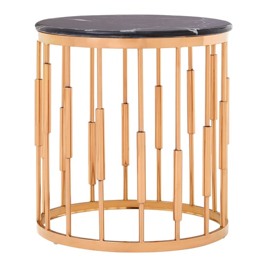 Product photograph of Alvara Round Black Marble Top Side Table With Rose Gold Base from Furniture in Fashion