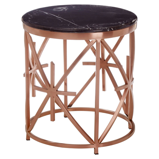 Alvara Round Black Marble Top Side Table With Rose Gold Frame
