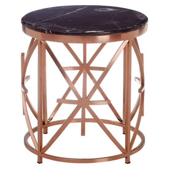 Alvara Round Black Marble Top Side Table With Rose Gold Frame_1