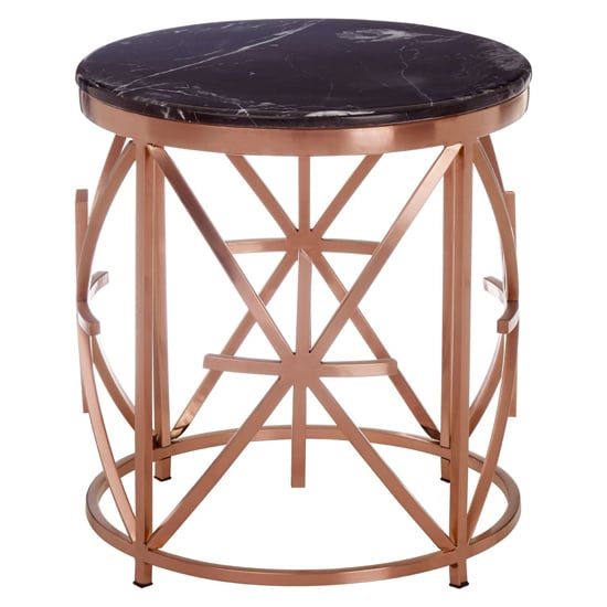 Alvara Round Black Marble Top Side Table With Rose Gold Frame