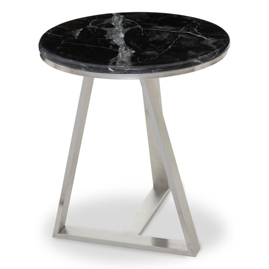 Alvara Round Black Marble Top Side Table With Silver Base_3