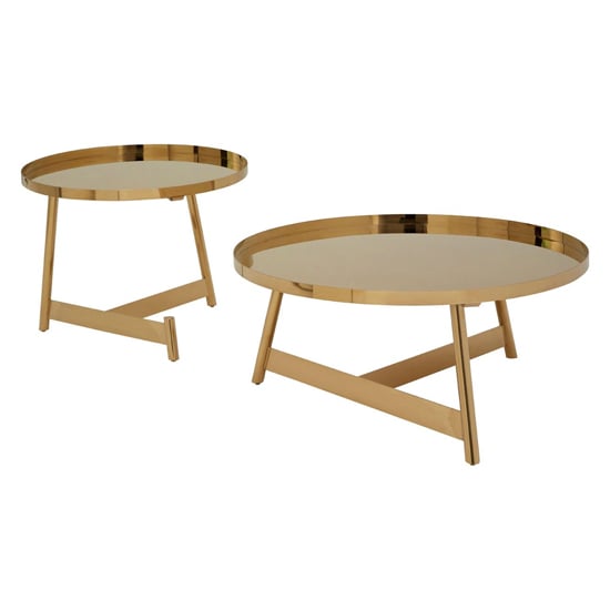 Product photograph of Alvara Round Metal Nest Of 2 Tables In Gold from Furniture in Fashion