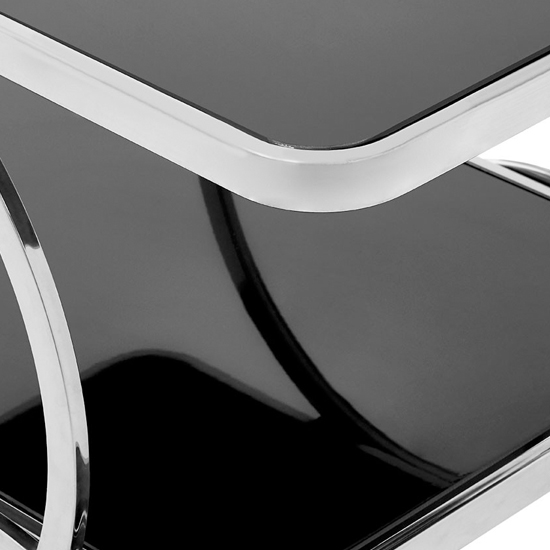Alvara Black Glass Drinks Trolley With Chrome Frame_5