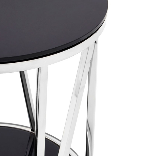 Alvara Round Black Glass Top Side Table With Chrome Frame_3