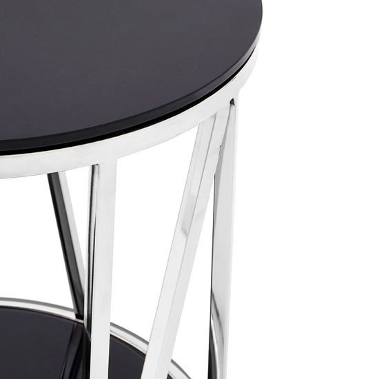 Alvara Round Black Glass Top Side Table With Chrome Frame