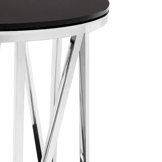 Alvara Round Black Glass Top Side Table With Chrome Frame_4