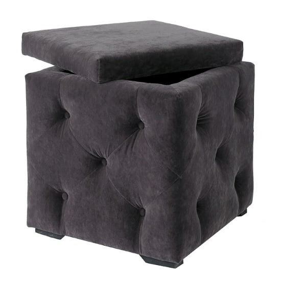 Alvaro Storage Box In Charcoal Velvet Style Fabric Furniture in Fashion