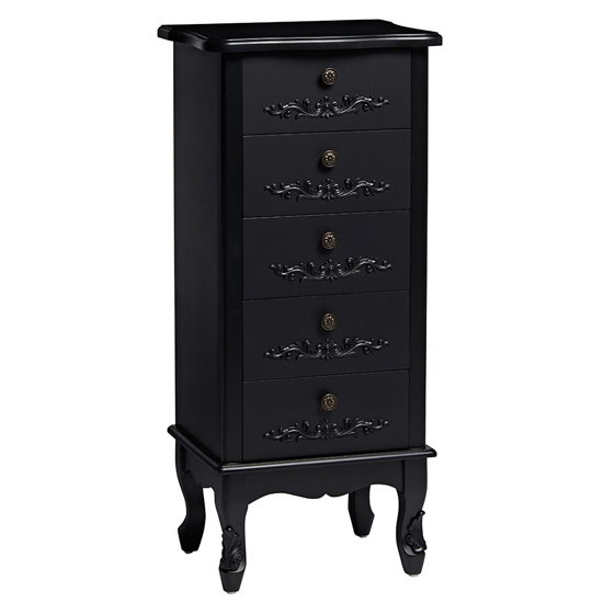 Alveley Narrow Wooden Chest Of 5 Drawers In Black_2
