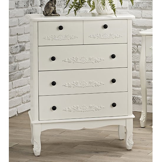 Alveley Wide Wooden Chest Of 5 Drawers In White_1
