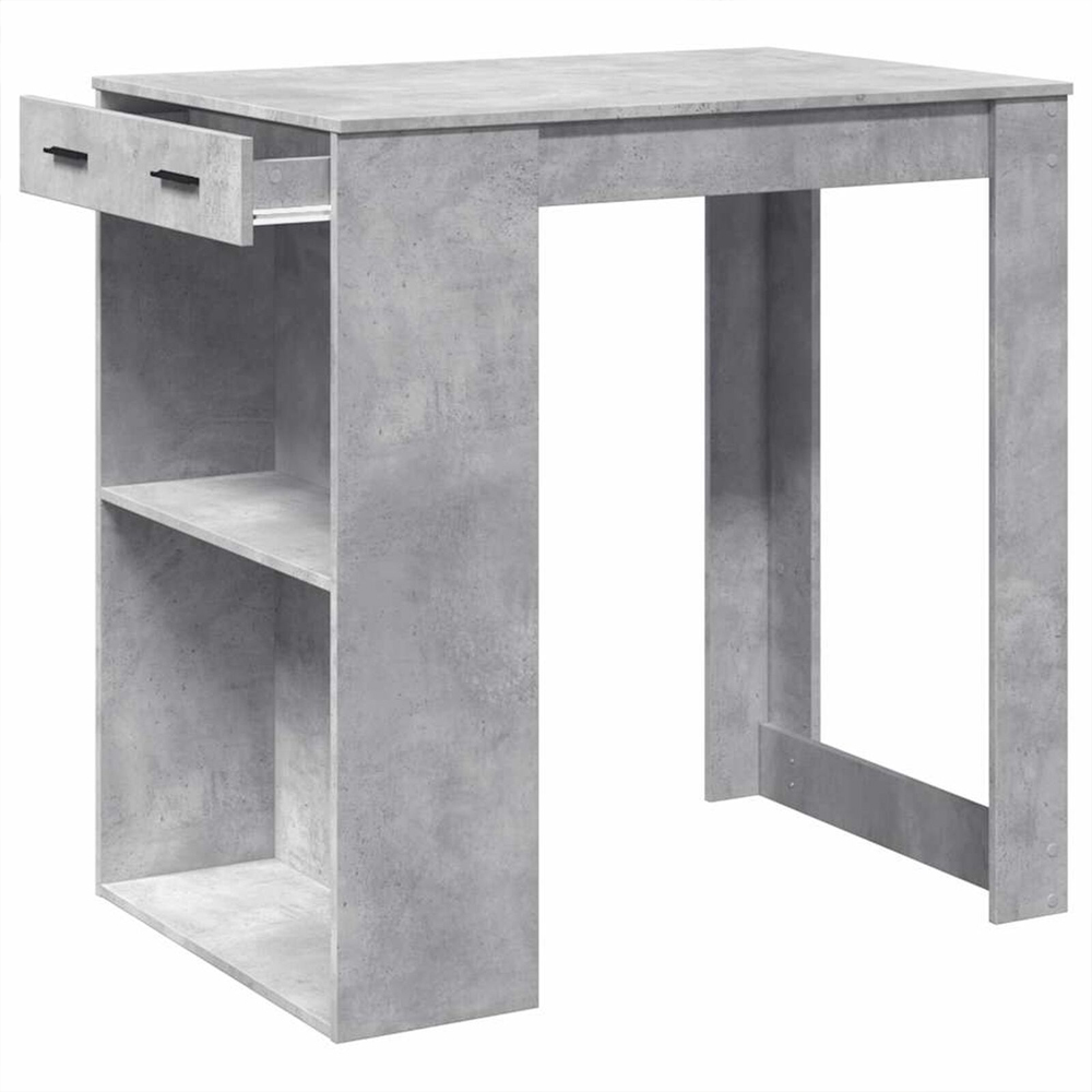 Alvero Wooden Rectangular Bar Table With 1 Drawer In Concrete Grey