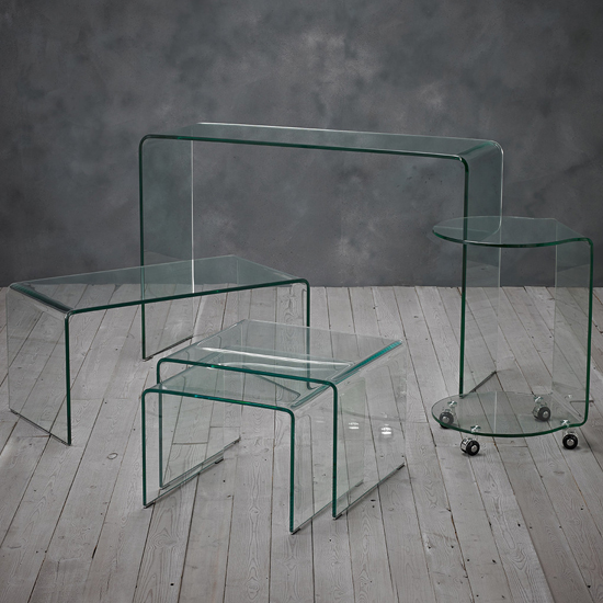 Alvescot Contemporary Glass Lamp Table With Castors In Clear_2