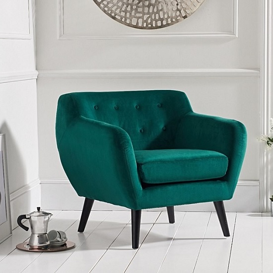 Alvey Modern Accent Chair In Green Velvet With Dark Legs Furniture in Fashion