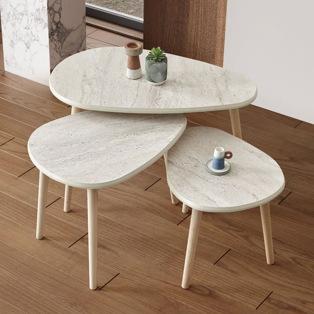 Alvin MDF Nesting Coffee Table Sets in Travertine Marble Effect