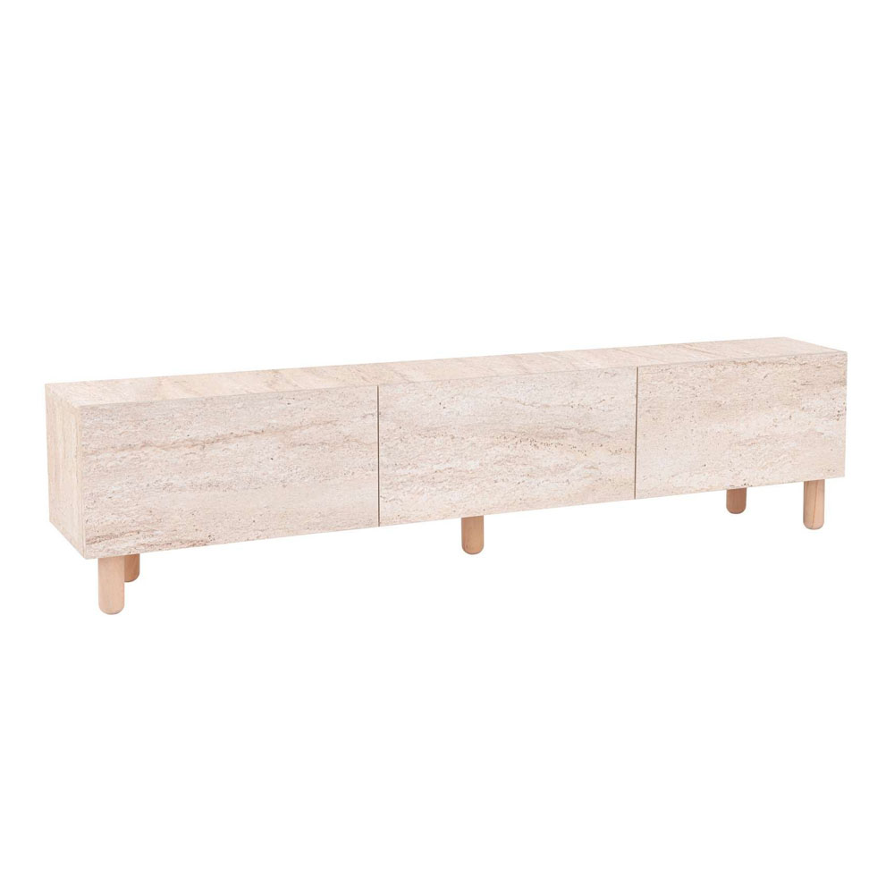 Alvin Wooden TV Stand with 3 Doors in Travertine Marble Effect
