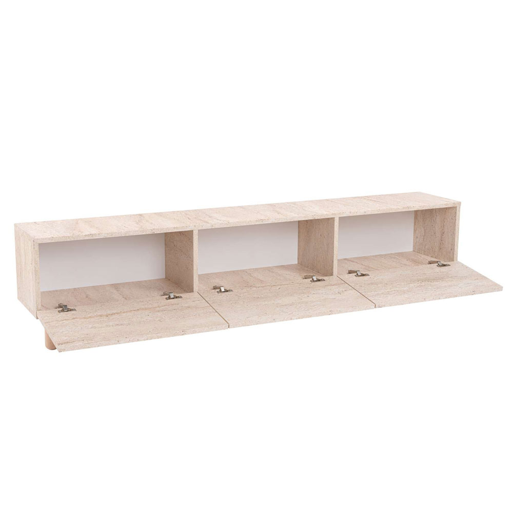 Alvin Wooden TV Stand with 3 Doors in Travertine Marble Effect