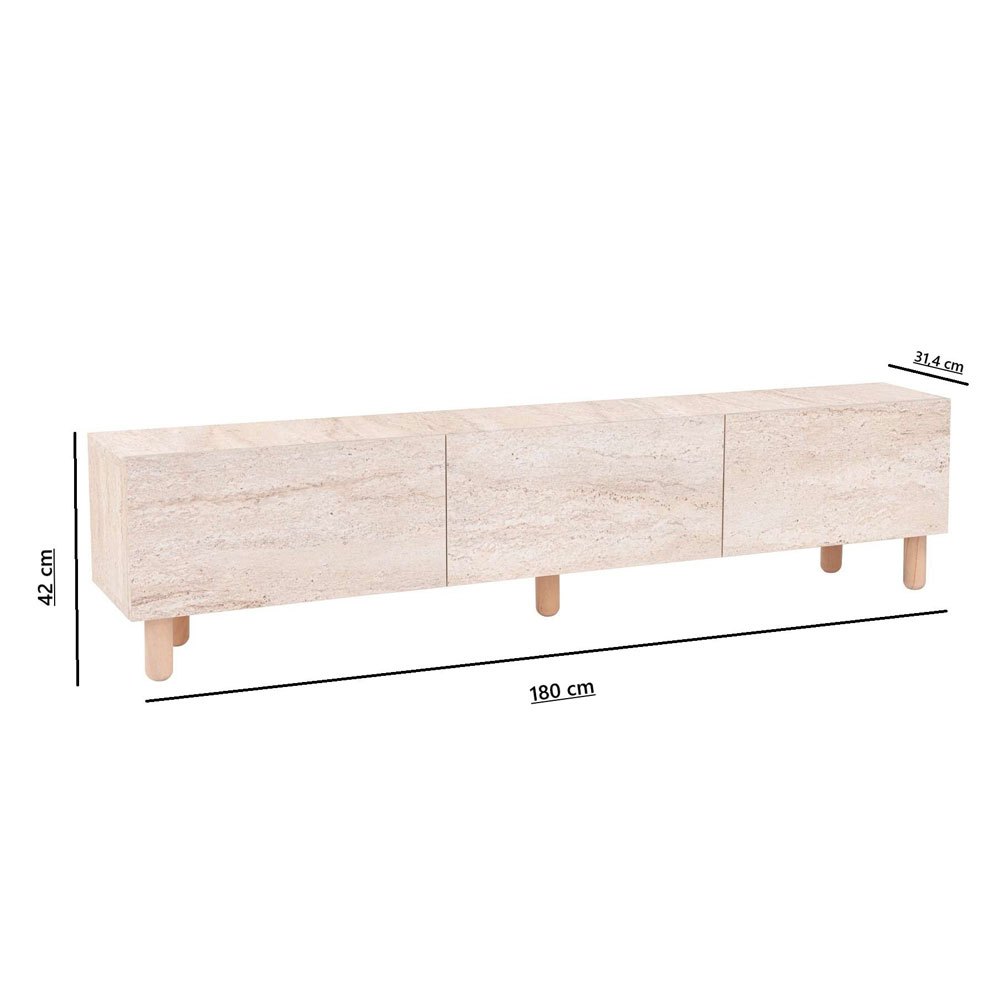Alvin Wooden TV Stand with 3 Doors in Travertine Marble Effect