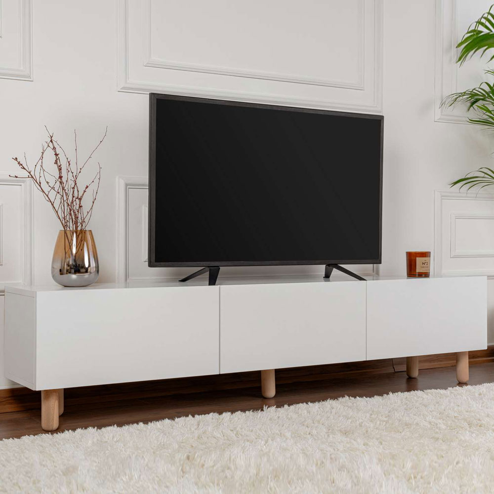 Alvin Wooden TV Stand with 3 Doors in White