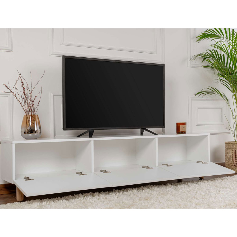 Alvin Wooden TV Stand with 3 Doors in White