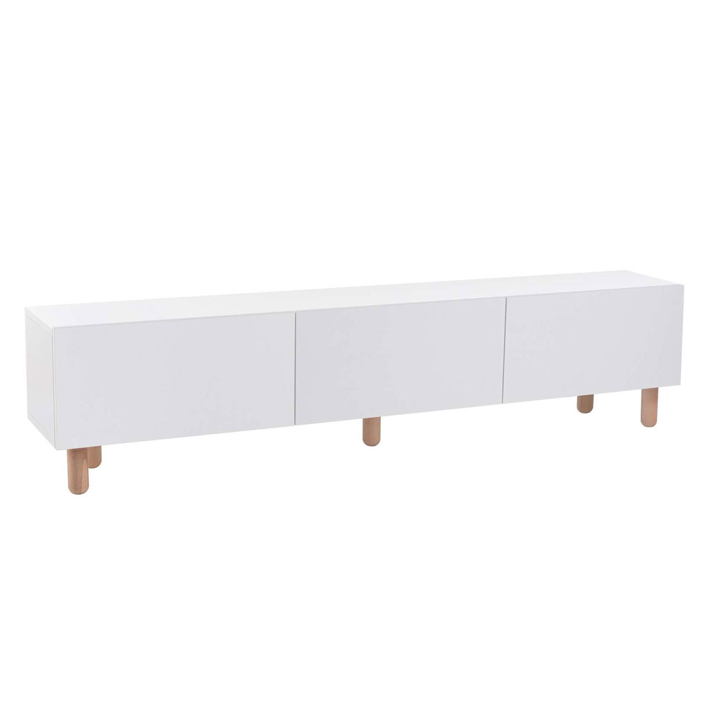 Alvin Wooden TV Stand with 3 Doors in White