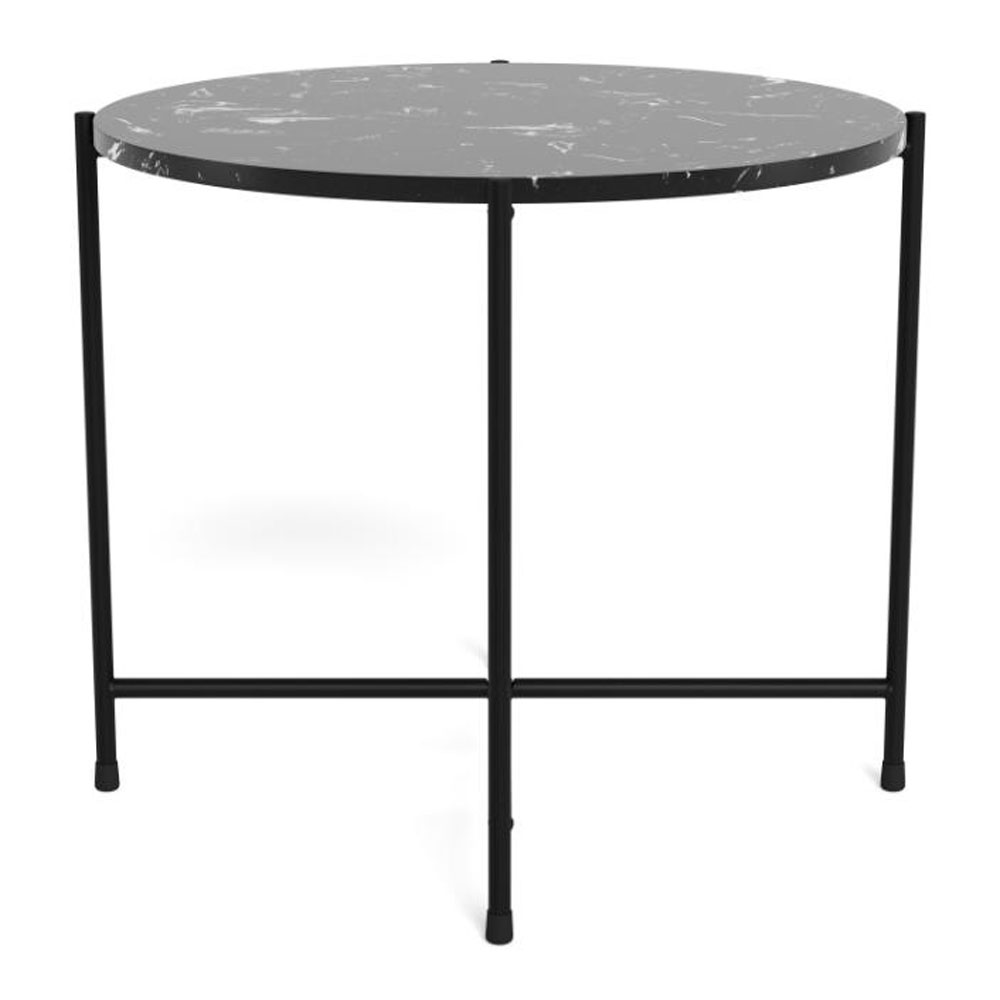 Alvina Round Black Marble Stone Effect Side Table with Steel Frame