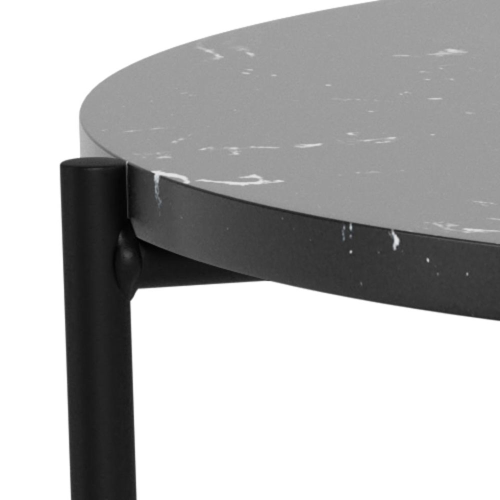 Alvina Round Black Marble Stone Effect Side Table with Steel Frame