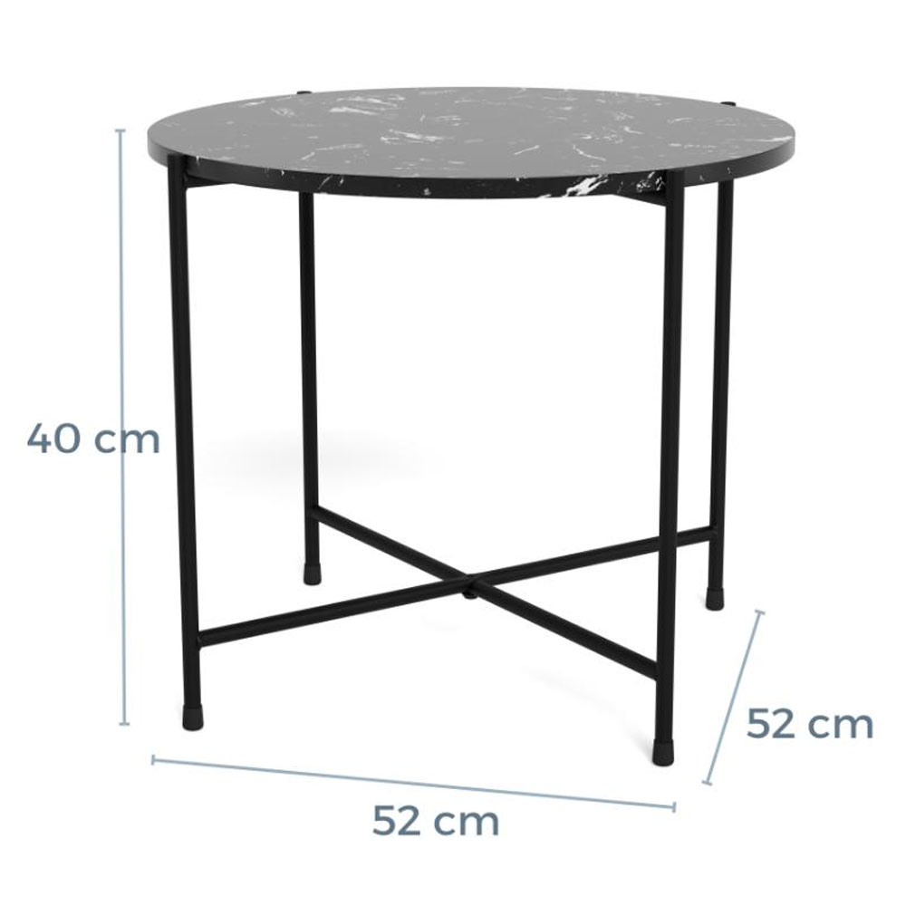 Alvina Round Black Marble Stone Effect Side Table with Steel Frame