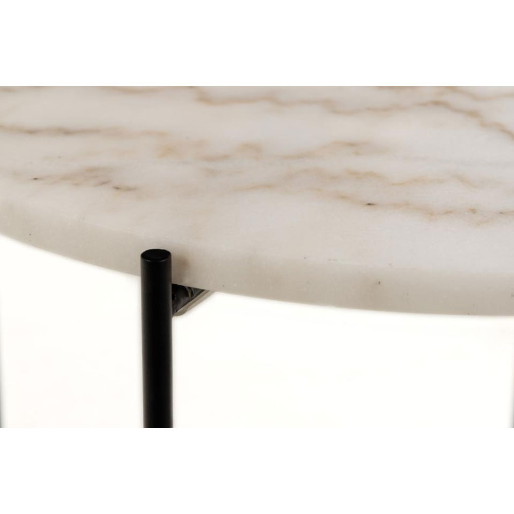 Alvina Round White Marble Stone Effect Side Table with Steel Frame