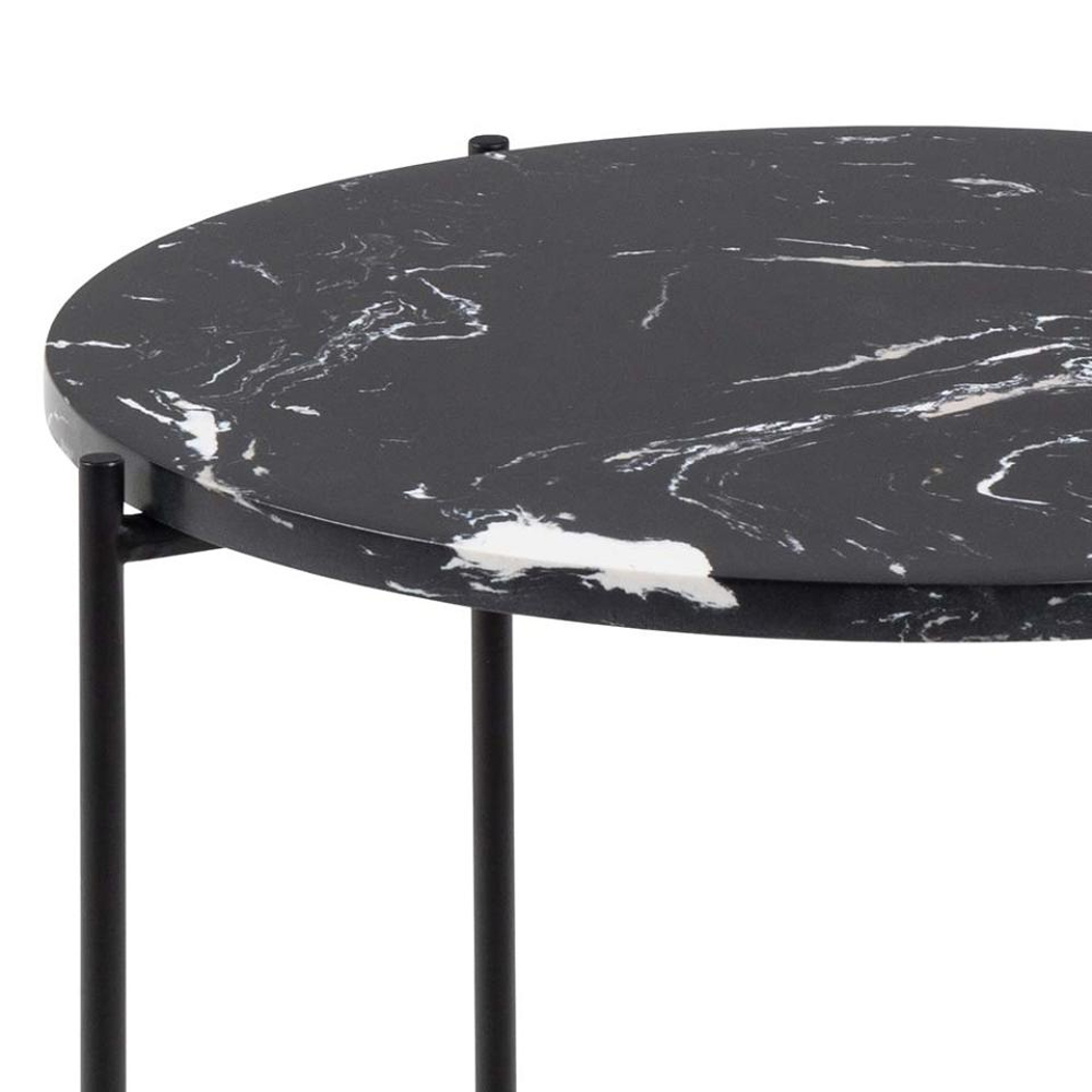 Alvina Small Marble Round Side Table - Black
