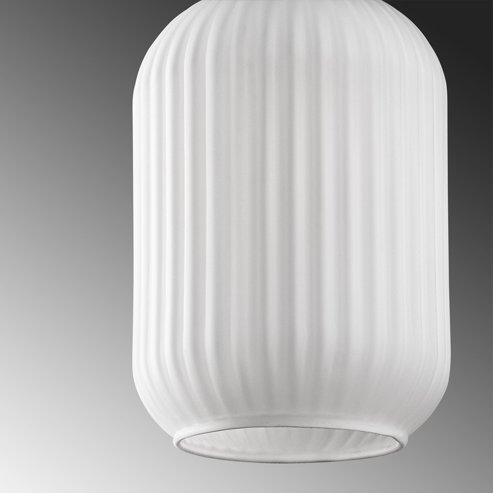 Asker 3 Light Metal Ribbed Glass Pendant Light in Gold and White