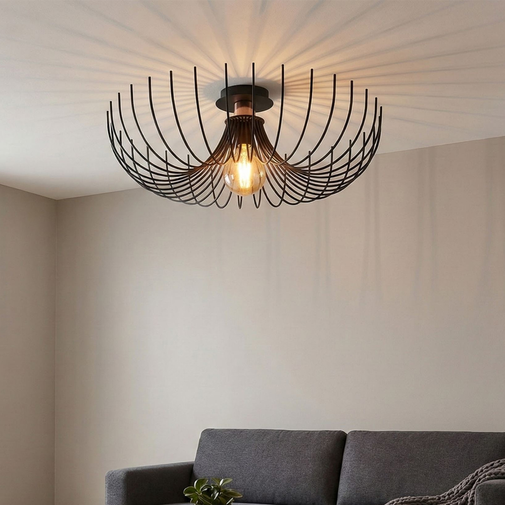 Aspendos Large Metal Semi-Flush Ceiling Light in Black