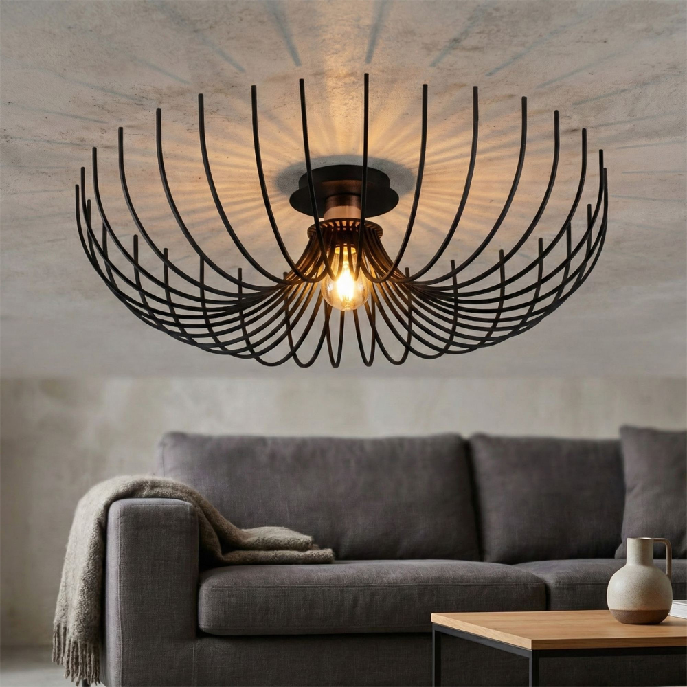 Aspendos Large Metal Semi-Flush Ceiling Light in Black