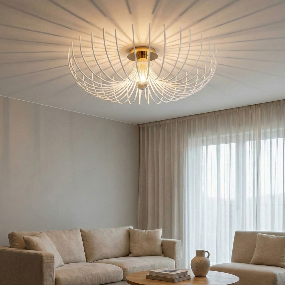 Aspendos Large Metal Semi-Flush Ceiling Light in White