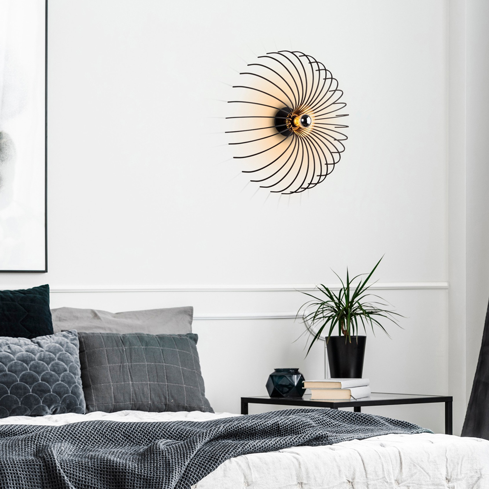 Aspendos Large Metal Semi-Flush Wall Light in Black