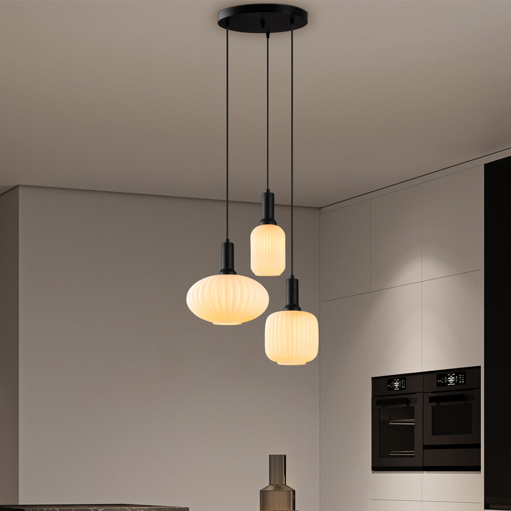 Asker Metal Ribbed Glass Ceiling Light in Black and White