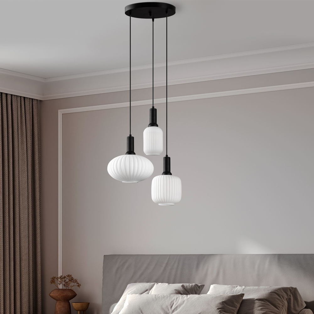 Asker Metal Ribbed Glass Ceiling Light in Black and White