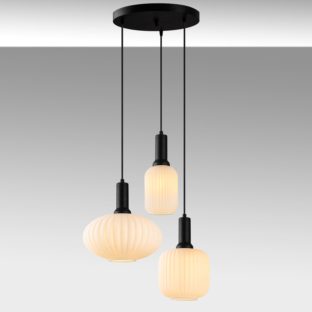 Asker Metal Ribbed Glass Ceiling Light in Black and White