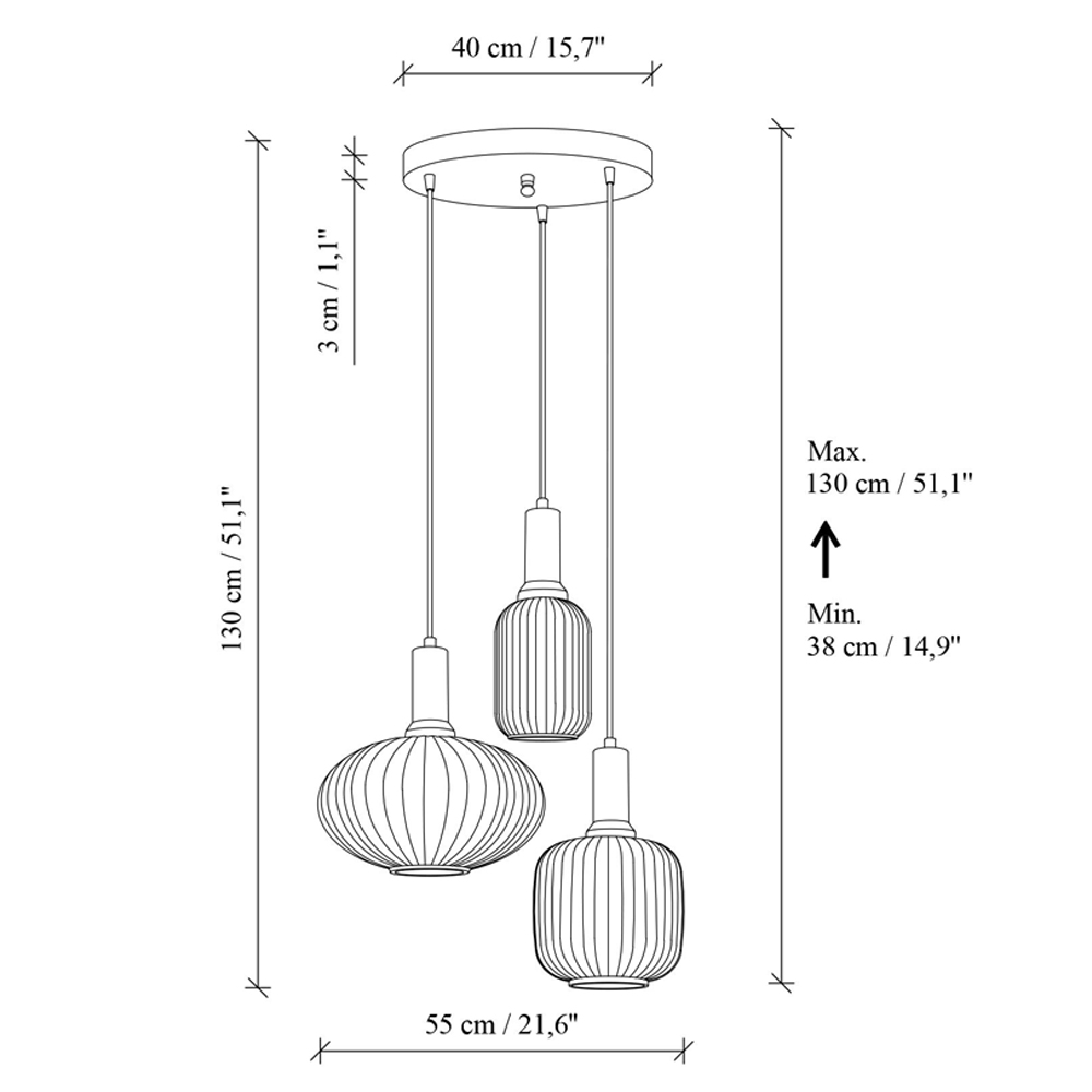 Asker Metal Ribbed Glass Ceiling Light in Black and White